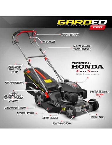 Tondeuse thermique tractée 167CC avec moteur Honda, mulching et
