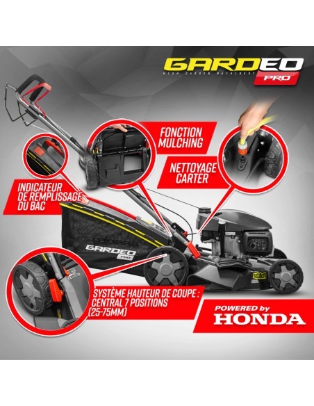 Tondeuse thermique tractée 167CC avec moteur Honda, mulching et