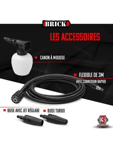 Nettoyeur haute pression 1700W - 135 bars sur roues - Buse