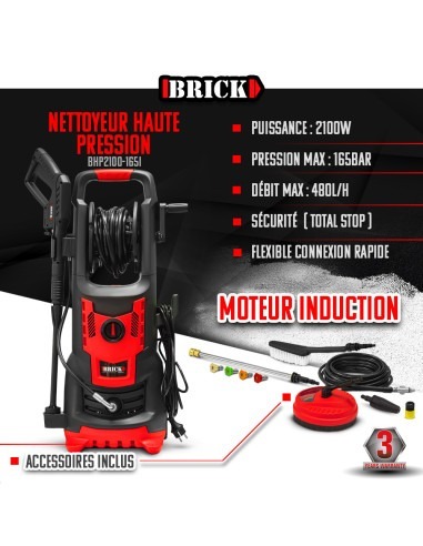 Nettoyeur haute pression 2100W - 165 bars avec moteur à