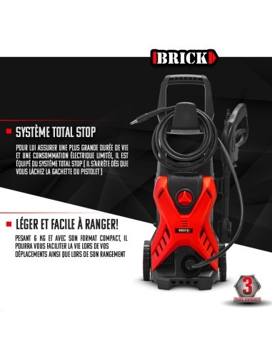 Nettoyeur haute pression 1700W - 135 bars sur roues - Buse