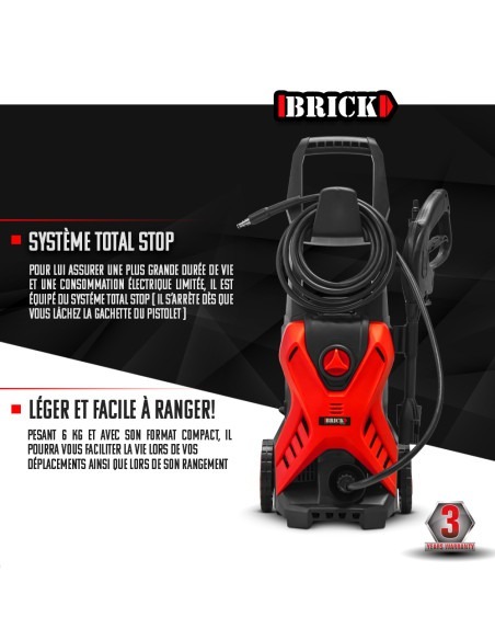 Nettoyeur haute pression 1700W - 135 bars sur roues - Buse