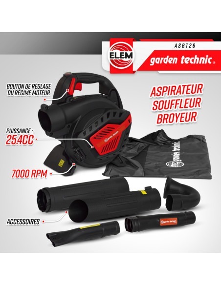 Aspirateur souffleur broyeur thermique 25.4CC - Elem Garden