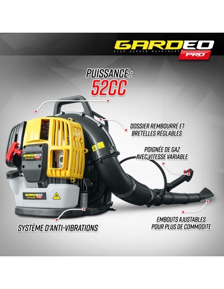 Souffleur thermique dorsal 52CC - 281km/H - Gardeo Pro