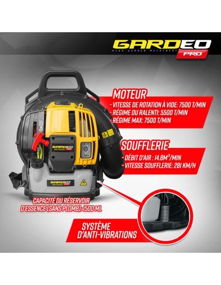 Souffleur thermique dorsal 52CC - 281km/H - Gardeo Pro