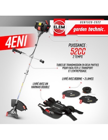 Débroussailleuse thermique 52cc - bobine + 3 lames - Elem Garden