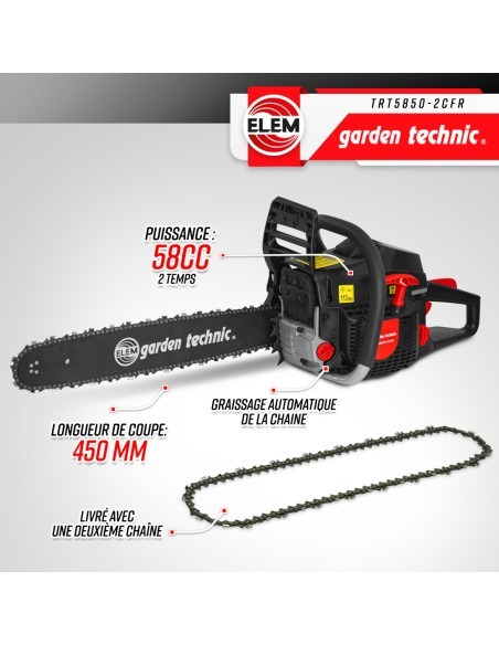 Tronçonneuse thermique 58CC - guide 50cm livrée avec 2 chaînes