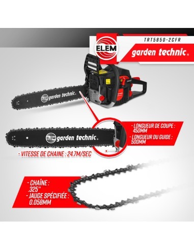 Tronçonneuse thermique 58CC - guide 50cm livrée avec 2 chaînes