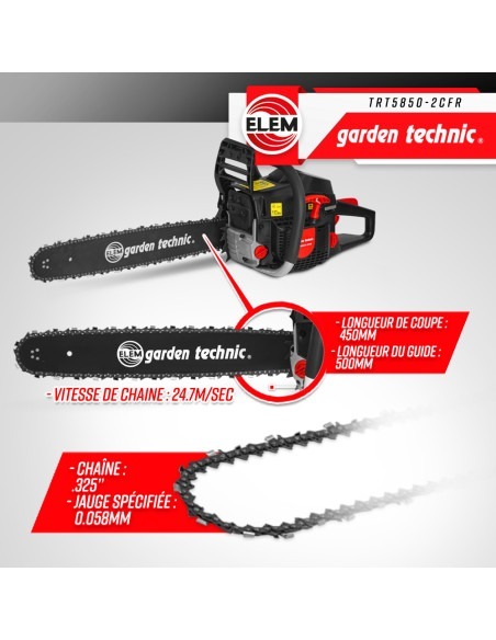 Tronçonneuse thermique 58CC - guide 50cm livrée avec 2 chaînes