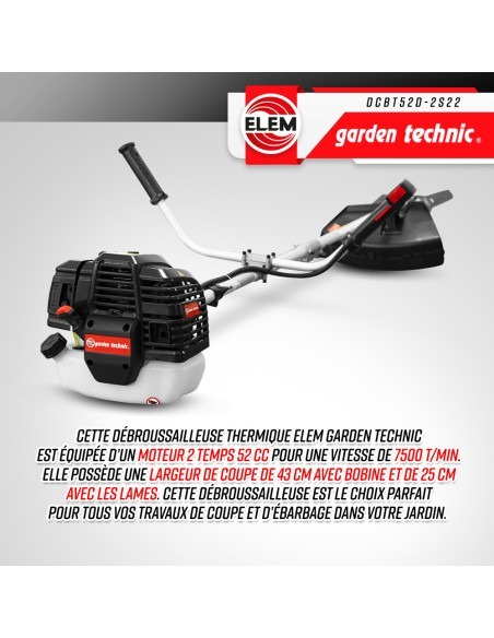 Débroussailleuse thermique 52cc - bobine + 3 lames - Elem Garden