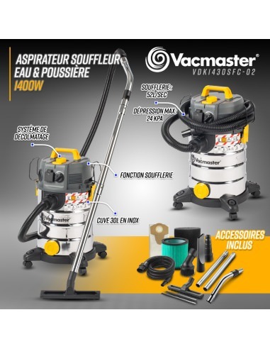 Aspirateur eau et poussières 1400W avec fonction décolmatage -