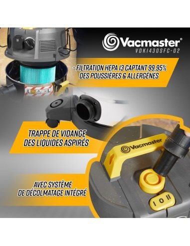 Aspirateur eau et poussières 1400W avec fonction décolmatage -