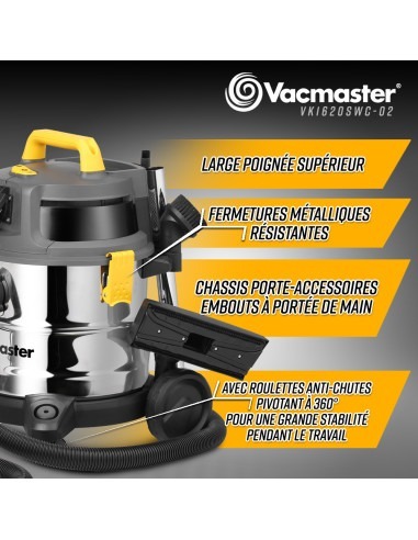 Aspirateur eau et poussières 1600W - 20L inox - 27 Kpa avec