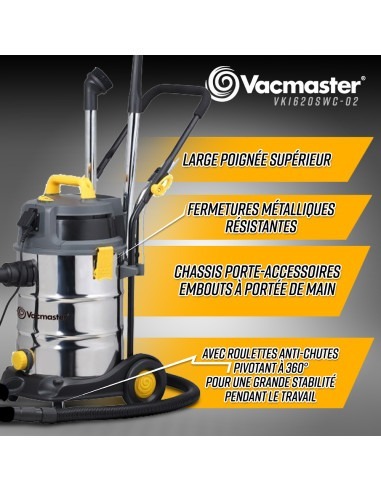 Aspirateur eau et poussières 1600W - 30L inox - 27 Kpa avec
