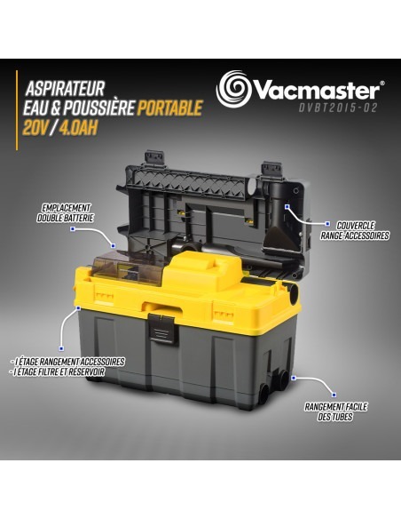 Aspirateur eau et poussières rechargeable 20V avec fonction