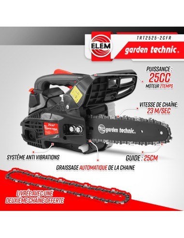 Elagueuse thermique 25cc - guide 25cm - 2 temps - Livrée avec 2
