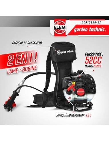 Débroussailleuse thermique dorsale 52CC - Lame + fils - Elem