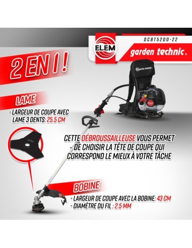 Débroussailleuse thermique dorsale 52CC - Lame + fils - Elem
