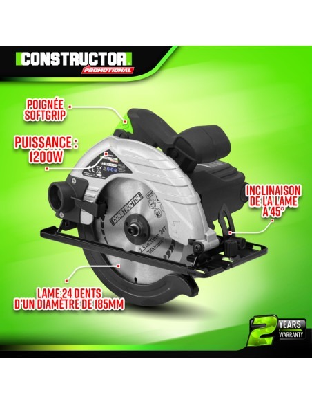 Scie circulaire 1200W avec lame de 185mm - Constructor