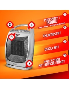 Radiateur céramique oscillant 1500W - Warm Tech 2