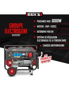 Groupe électrogène max 6000W avec roues et prise triphasée - 2