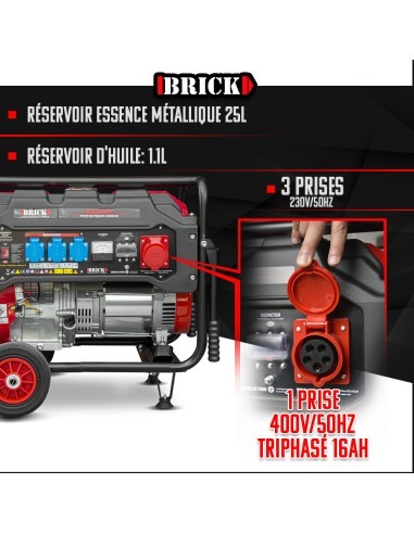 Groupe électrogène max 6000W avec roues et prise triphasée -