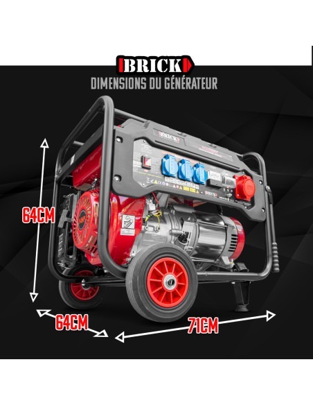Groupe électrogène max 6000W avec roues et prise triphasée -