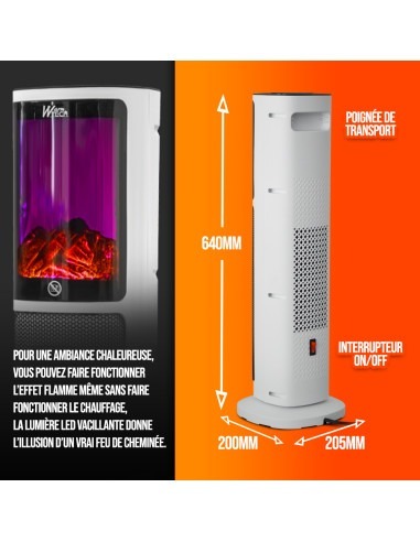 Radiateur céramique 2000W avec effet flamme - Warm Tech