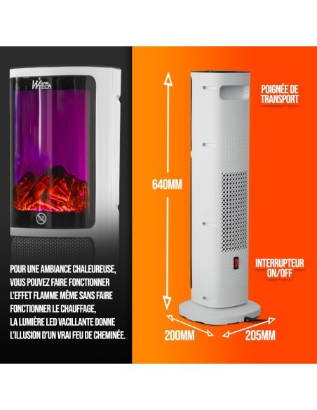 Radiateur céramique 2000W avec effet flamme - Warm Tech