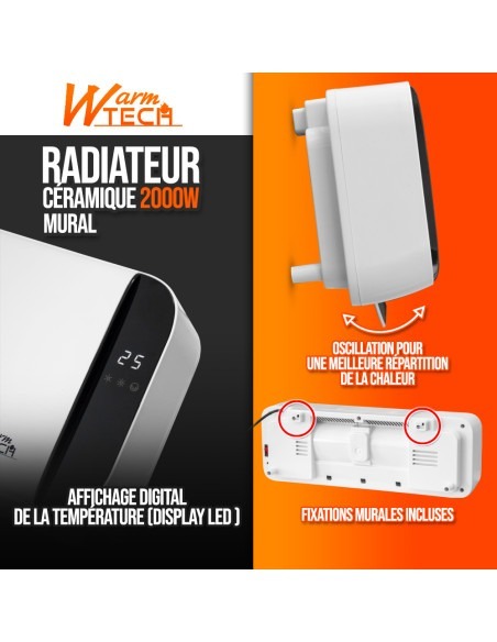 Radiateur céramique mural 2000W - Warm Tech