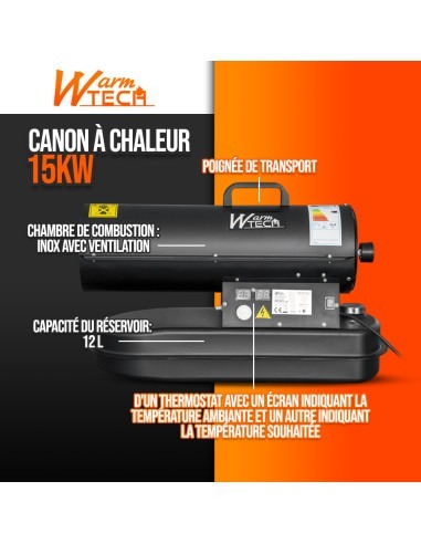Canon à chaleur diesel 15 KW avec thermostat - Warmtech