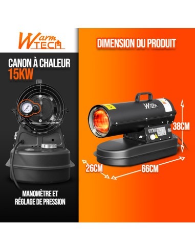 Canon à chaleur diesel 15 KW avec thermostat - Warmtech