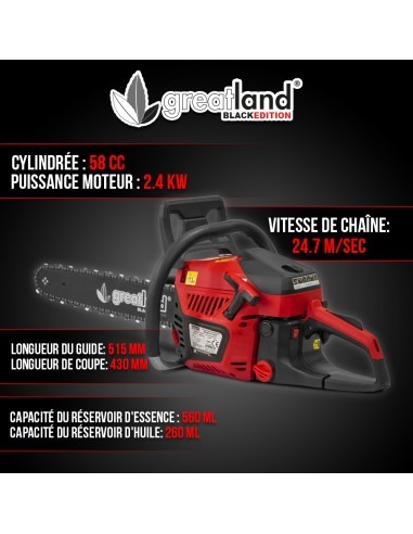 Tronçonneuse thermique 58CC - guide 51.5cm - Greatland Black