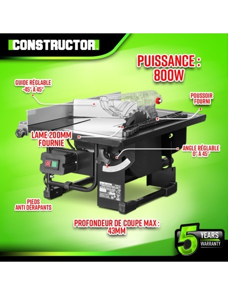 Scie circulaire sur table 800W - Lame 200mm 24 dents -