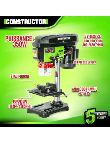 Perceuse à colonne 350W avec étau et laser - 13mm - 5 vitesses