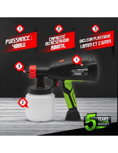 Pistolet peinture basse pression 400W - 800ml - Constructor