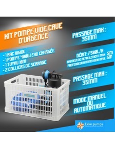 Kit pompe vide caves eaux chargées 400W + tuyau d évacuation 2
