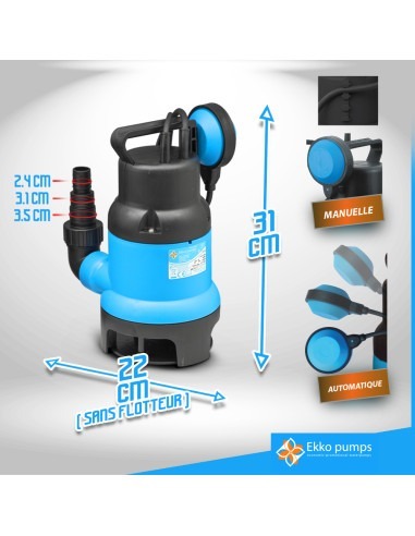 Kit pompe vide caves eaux chargées 400W + tuyau d évacuation