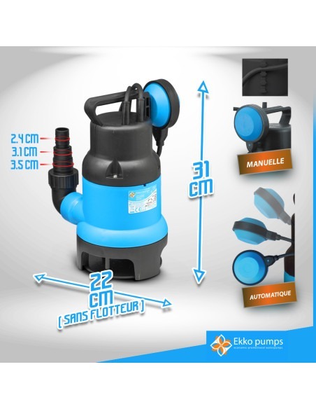 Kit pompe vide caves eaux chargées 400W + tuyau d évacuation