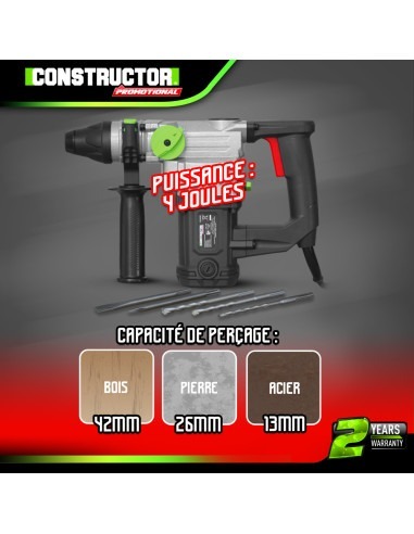 Marteau perforateur 800W + accessoires - 4 J - Constructor