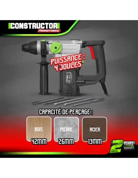 Marteau perforateur 800W + accessoires - 4 J - Constructor