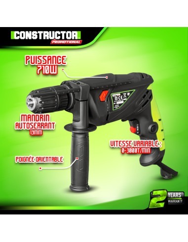 Perceuse percussion 710W - Mandrin autoserrant 13mm -