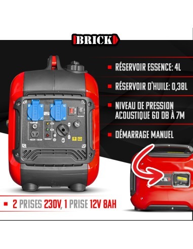Groupe électrogène inverter silencieux max 1880W - 2 prises -