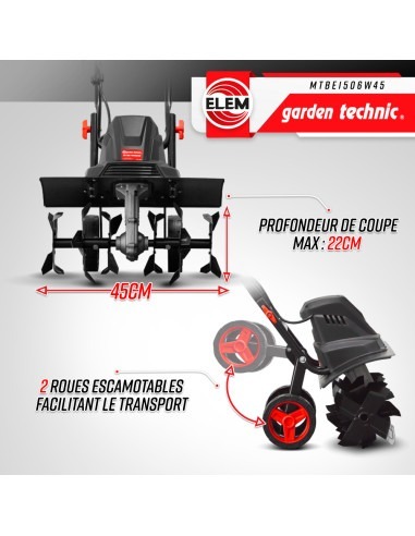 Motobineuse électrique 1500W - 6 fraises - 45cm - Elem Garden