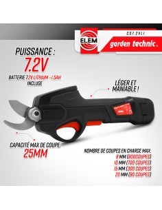 Sécateur rechargeable 7.2V lithium livré avec batterie et 2