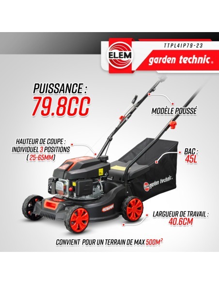 Tondeuse thermique poussée 79.8CC avec carter en plastique -