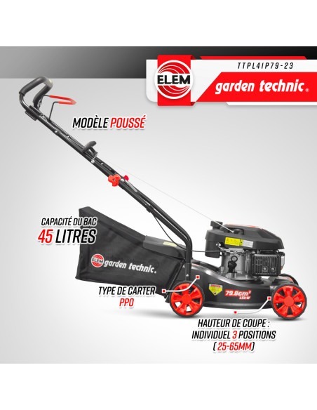 Tondeuse thermique poussée 79.8CC avec carter en plastique -