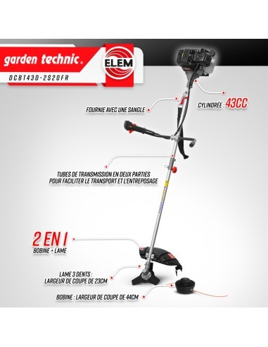 Débroussailleuse thermique 43cc - bobine + lame - Elem Garden