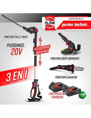 Outil de jardin multifonctions 3en1 sans fil 20V livré avec 2