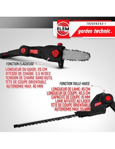 Outil de jardin multifonctions 3en1 sans fil 20V livré avec 2